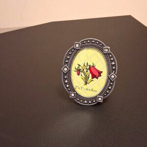 Vintage NEW Oval Dark Gray Mini Metal Picture Frame Display Pictures 2”x3”